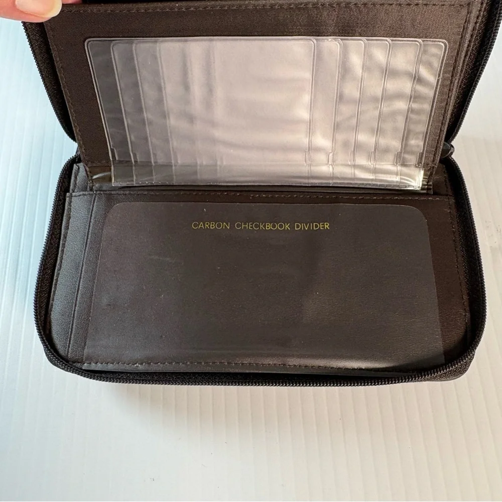 Vintage Brown Leather Zip-Around Checkbook Wallet Organizer
